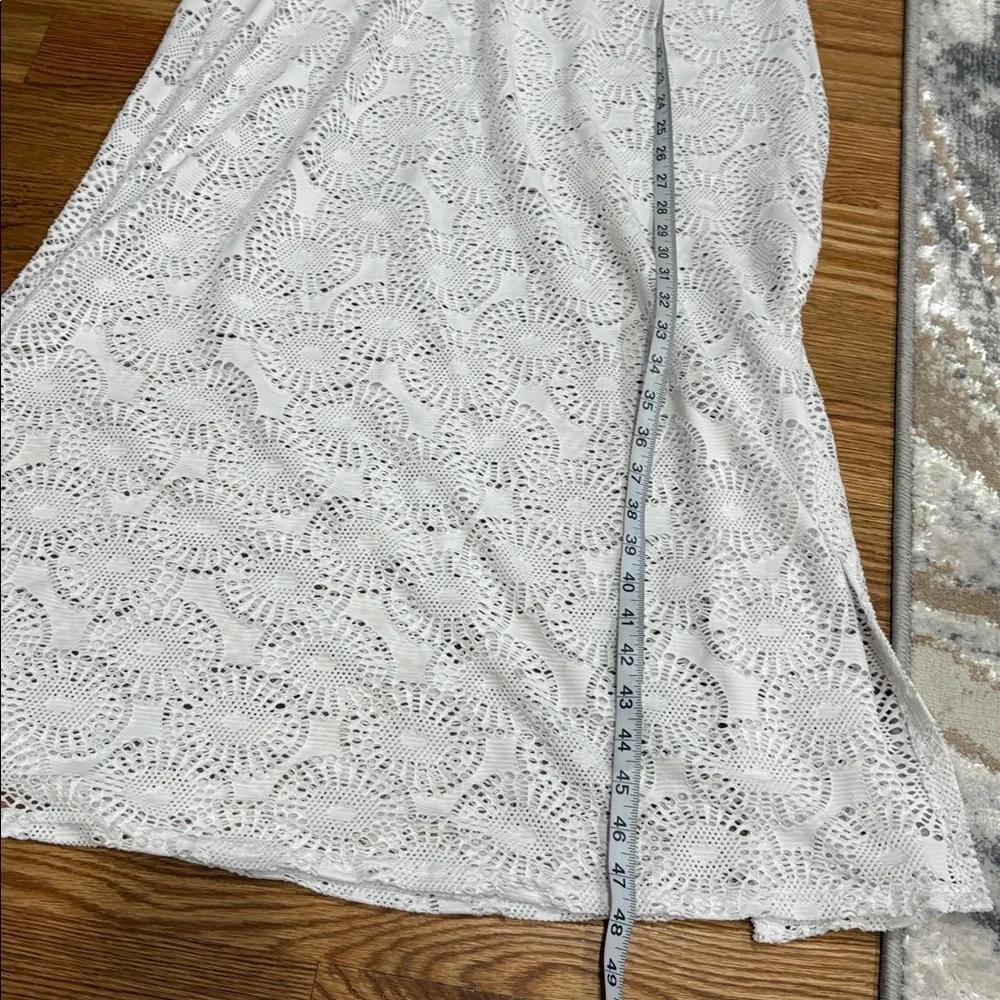 White cut out Maxi Cover-Up beach Dress V neck empire elastic waist side slits M